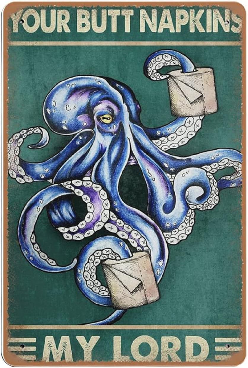 Home Bathroom Wall Decor - Винтажная жестяная табличка Dreacoss Octopus, забавный