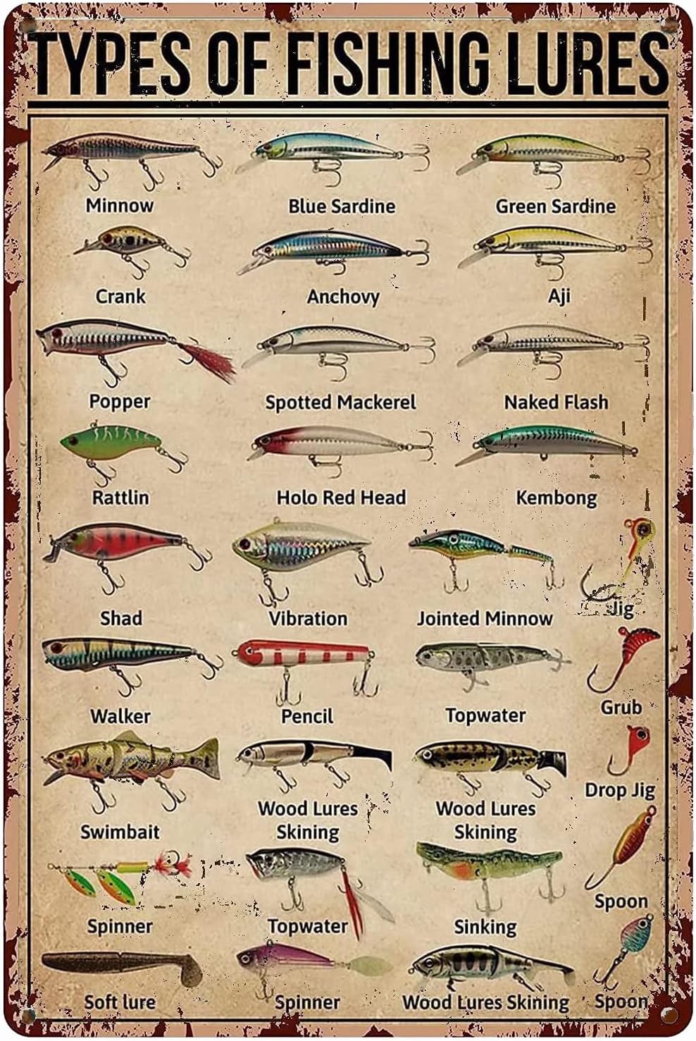 Home Bathroom Wall Decor - 1d,TYPES OF FISHING LURES Знания Винтажная